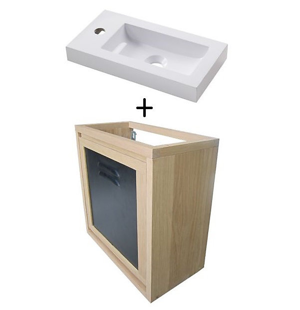 Meuble lave-mains à suspendre Cooke & Lewis Indus bois + plan vasque blanc Cooke & Lewis Seymour
