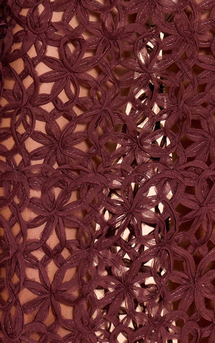 Marron Foncé Jupe Longue À Fleurs Texturée
