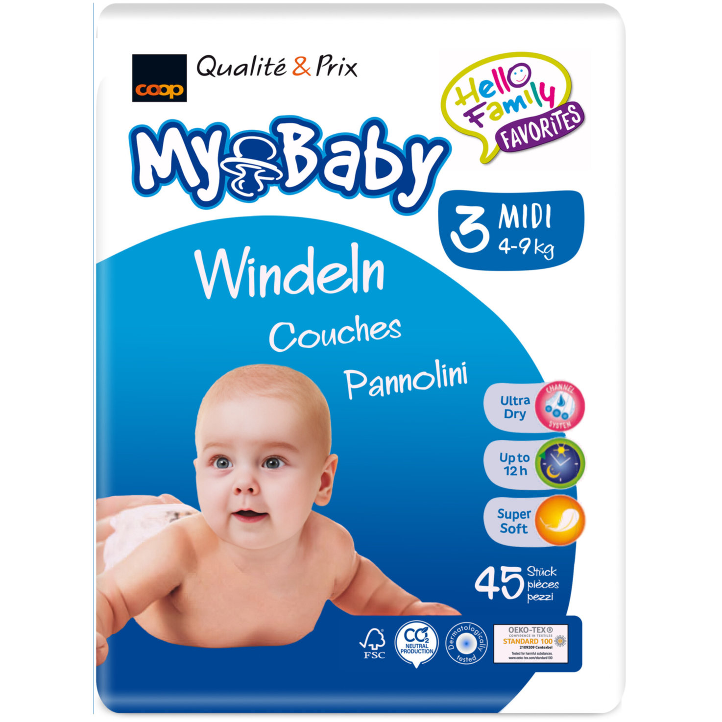 My Baby Windeln Grösse 3 Midi, 4-9kg, 45 Stück