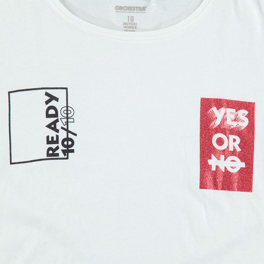 Tee-shirt manches longues à rayures jacquard et print pailleté - Blanc
