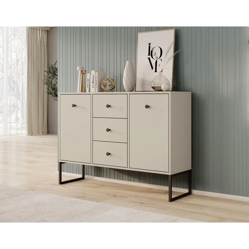 Meubella - Dressoir Lyndall - Beige - 115 cm - Met deuren