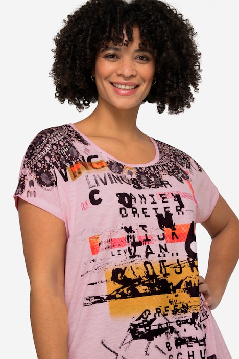 T-Shirt, oversized, Schrift-Motiv, Rundhalsausschnitt, überschnittene Schultern