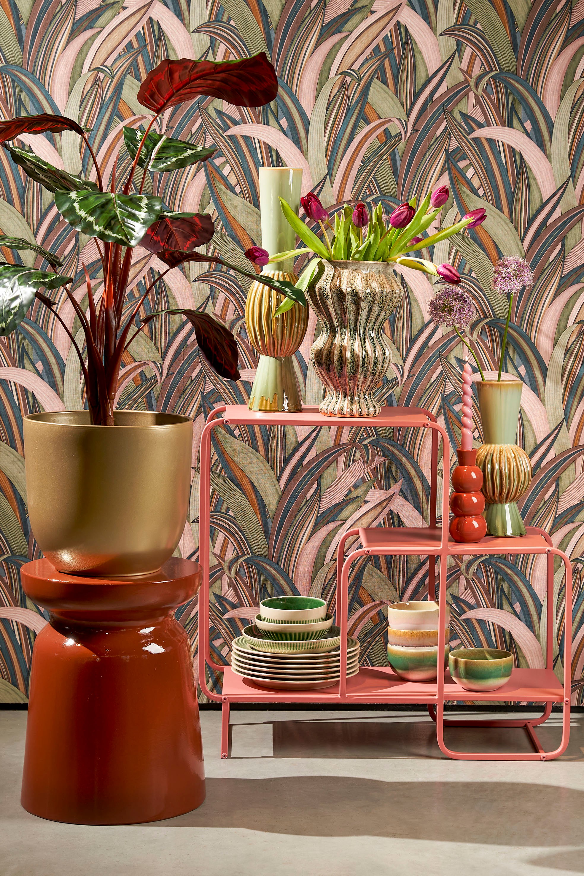 Calathea roseopicta artificielle en pot vert h90