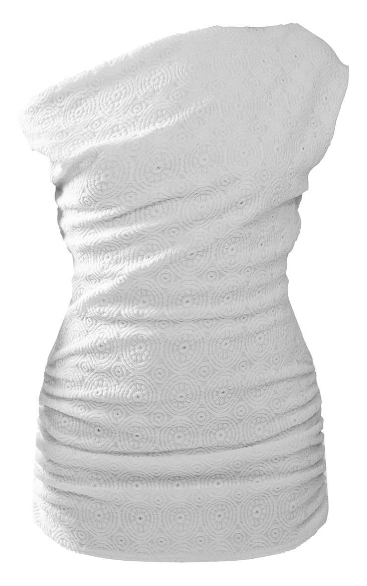 Blanc Robe Moulante Asymétrique Texturée