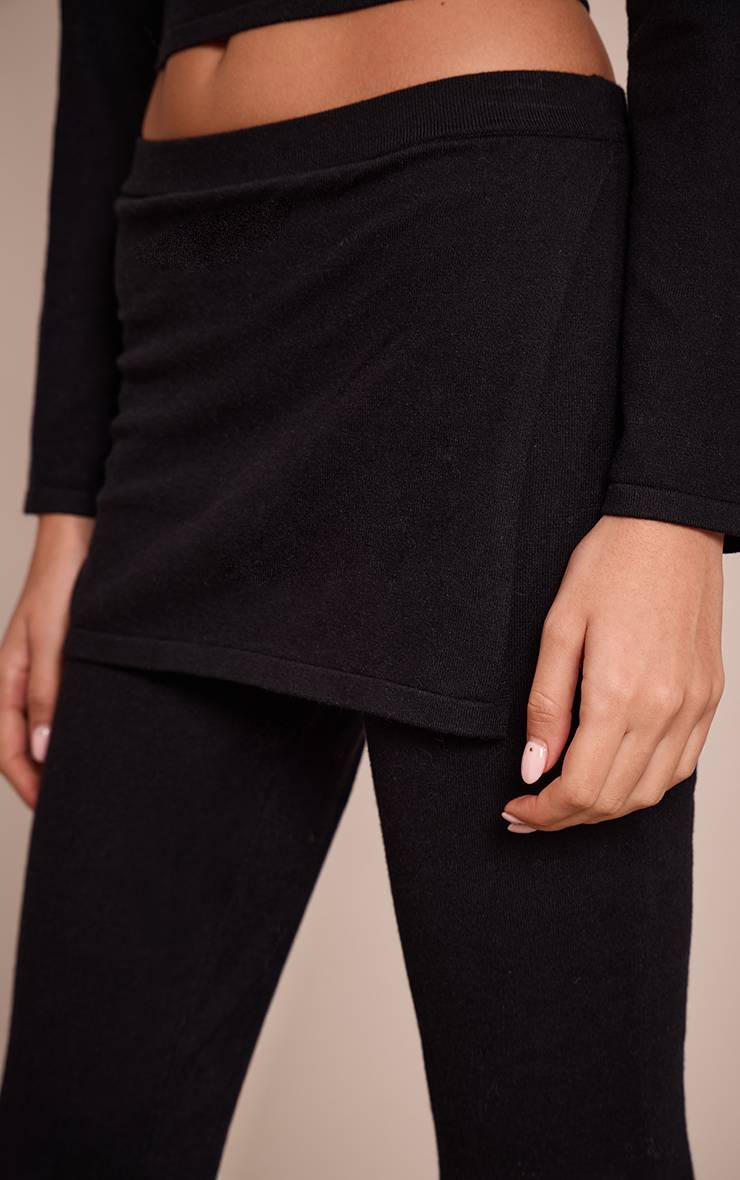 Noir Pantalon Large En Maille Fine Avec Détails Superposés