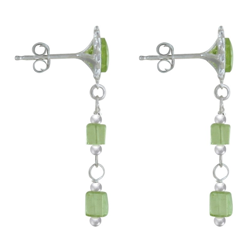 Boucles d'Oreilles Argent Soleil et Cubes de Péridot
