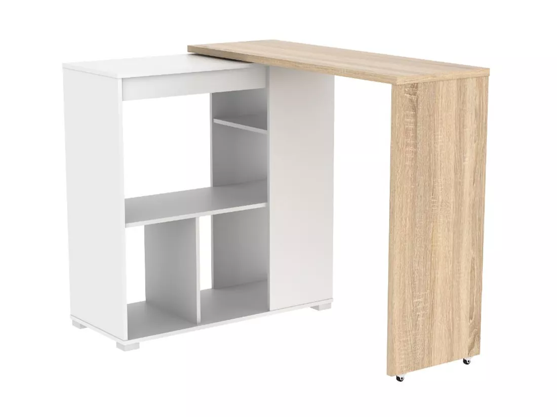 Meuble de bar pivotant avec rangements - Naturel et blanc - SATURNE