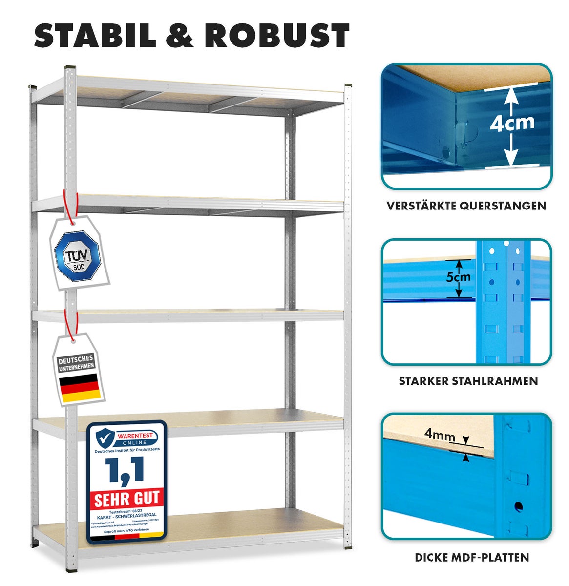 Lakota heavy-duty stellingkast - set van 2 - draagvermogen tot 875 kg - individueel bruikbaar - gegalvaniseerd - 200 x 120 x 60 cm
