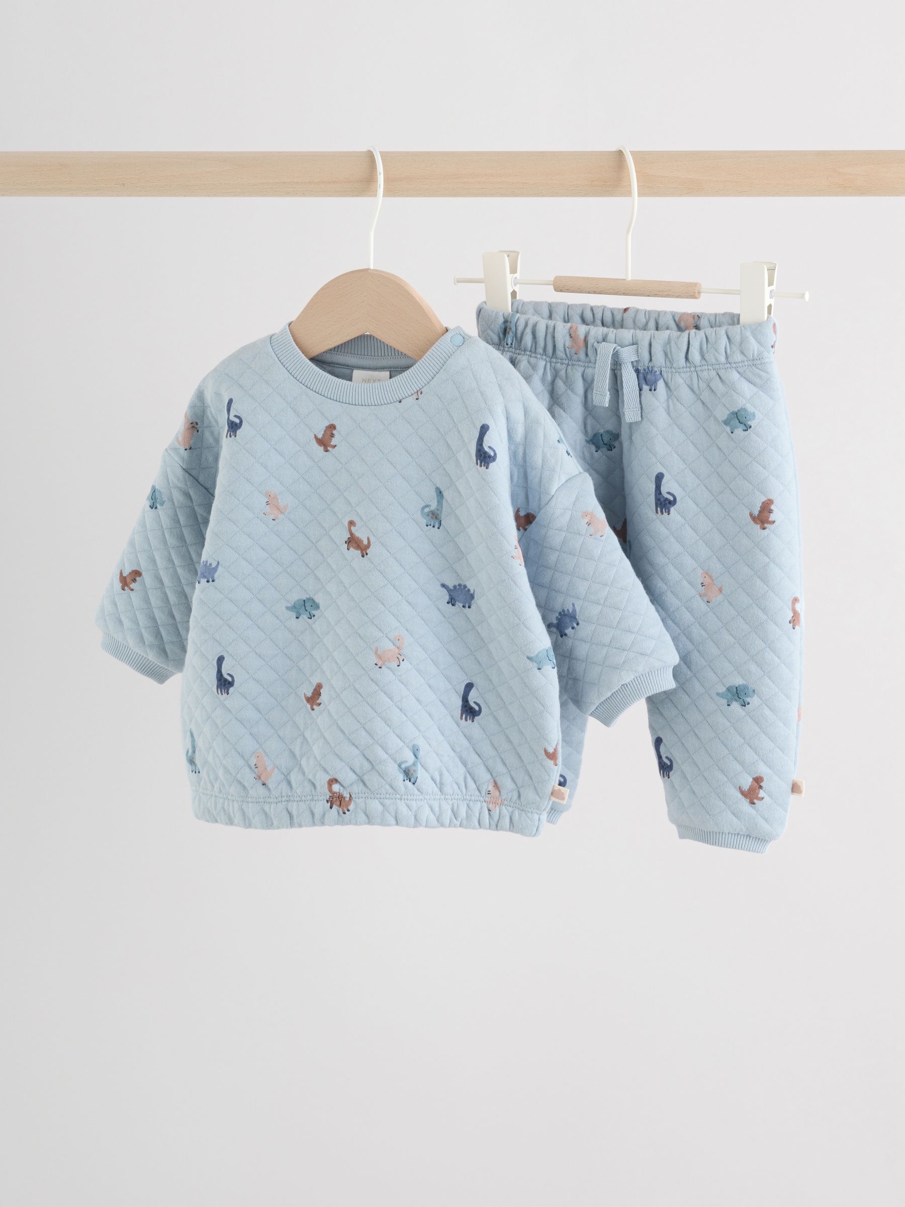 Blauw met dinosaurus - Set van gewatteerde sweater en joggingbroek voor baby's (0mnd-2jr)
