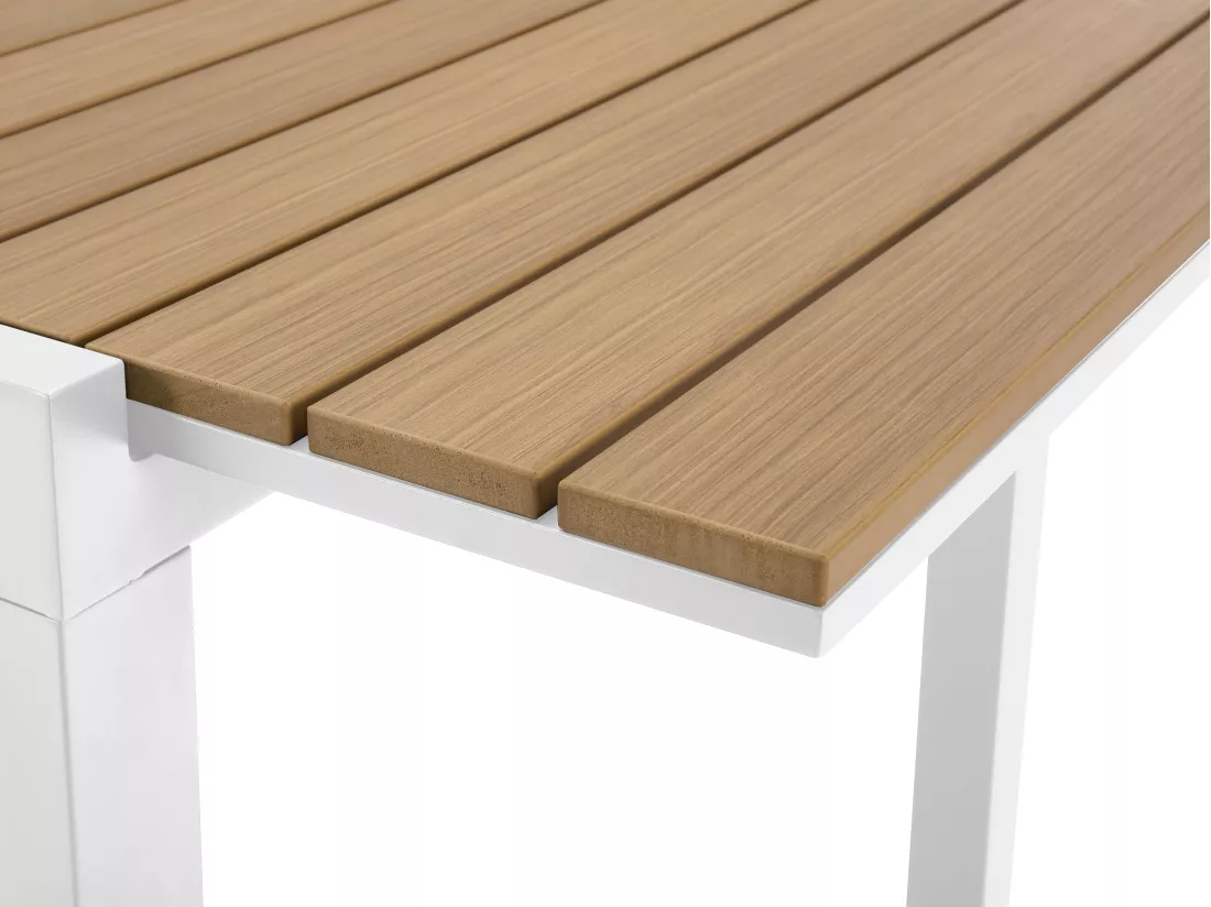 Table à manger de jardin extensible en aluminium et polywood L.170/230 cm - Naturel clair et blanc - MACILA de MYLIA
