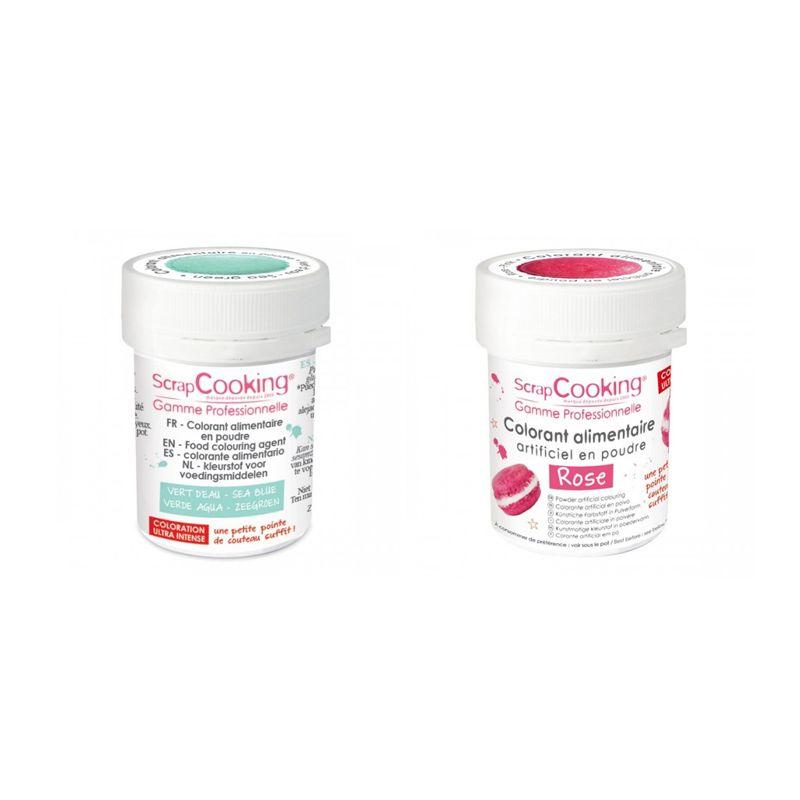 2 colorants alimentaires en poudre - rose-vert d'eau Scrapcooking