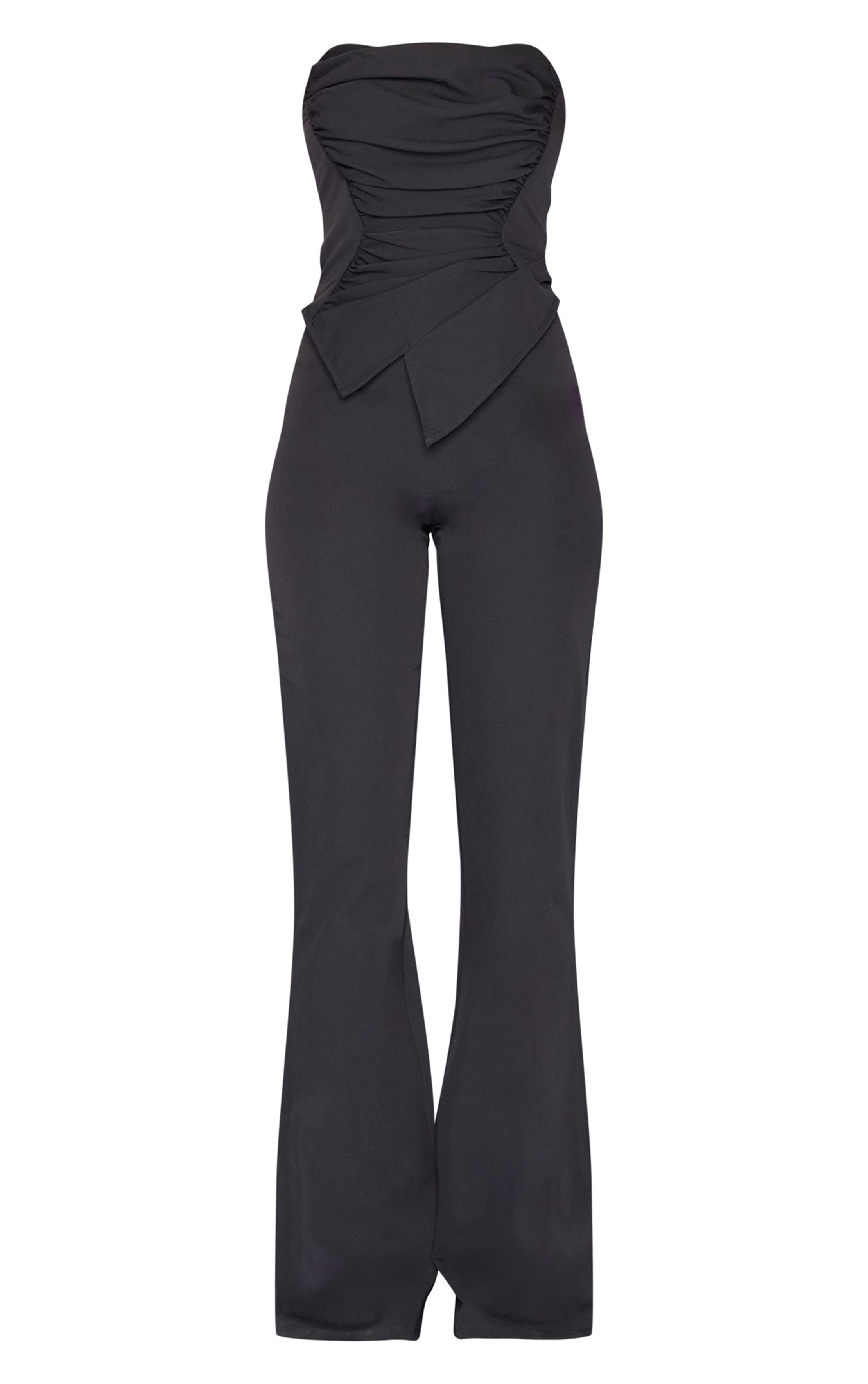 Noir Combinaison Bandeau Corset À Fronces Et Pointe Pour Grande Taille