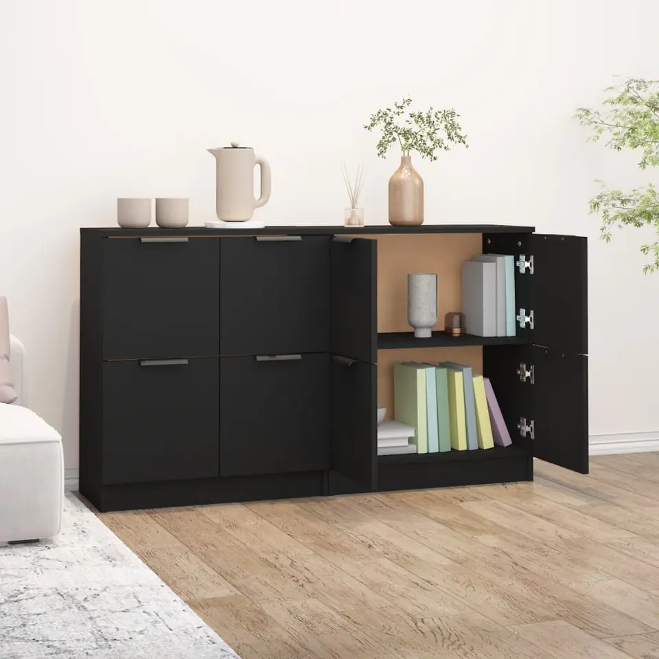 vidaXL - Dressoir - Zwart - Bewerkt hout - 2 stuks