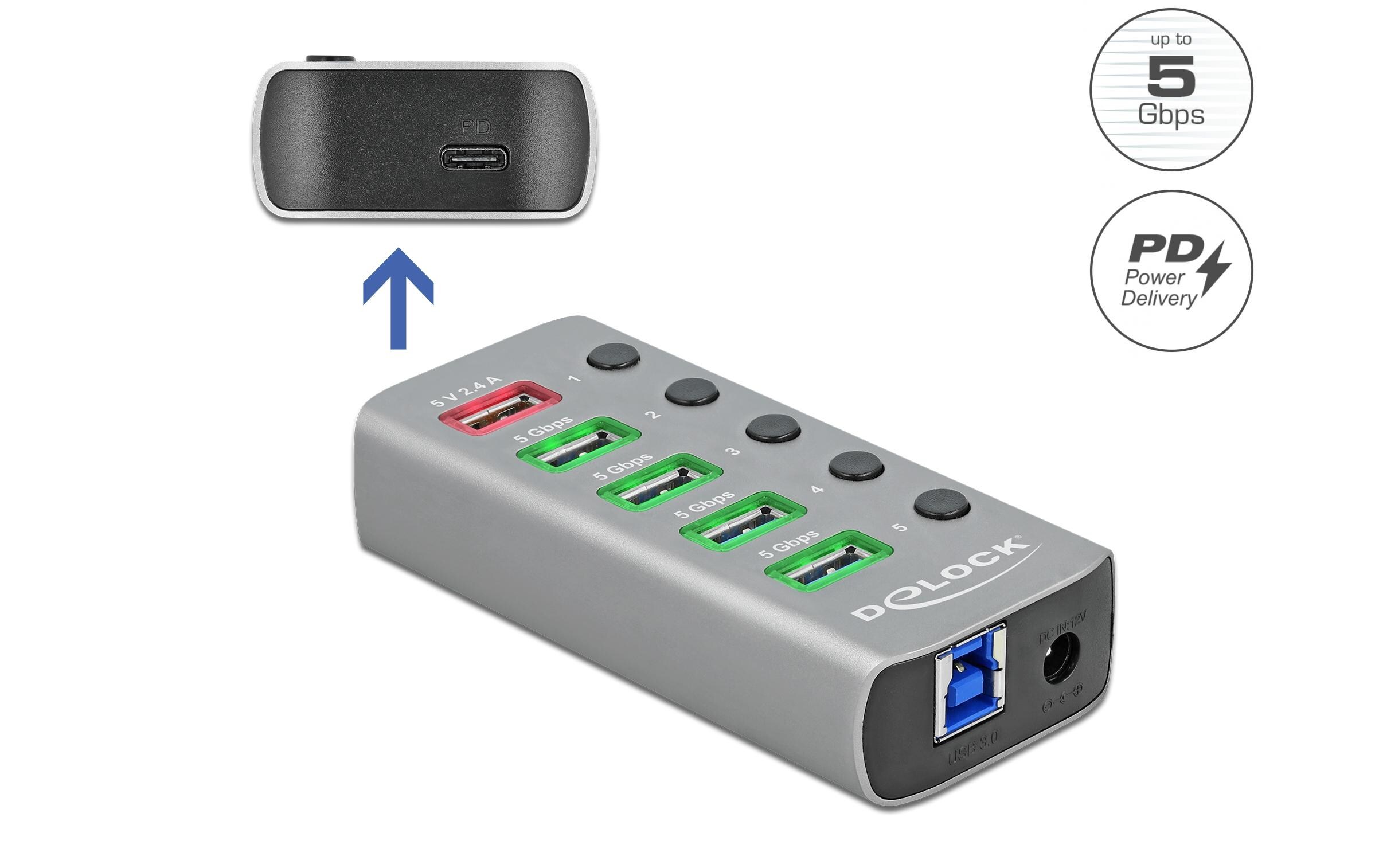 USB-Hub 63263 USB 3.0 - 4x USB-A / 2x LadeanschlussUSB-Hub mit einzeln aktivierbaren Anschlüssen
