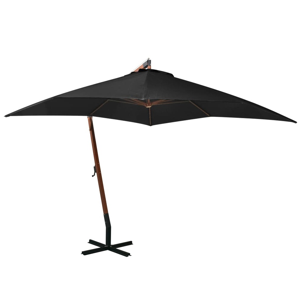 Parasol suspendu avec mât 3 x 3 m bois de sapin massif noir