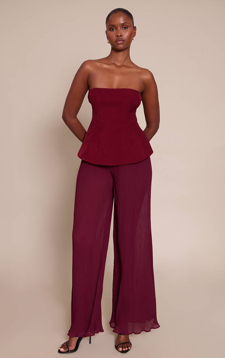 Prune Combinaison Bandeau Tissée À Jambes Plissées