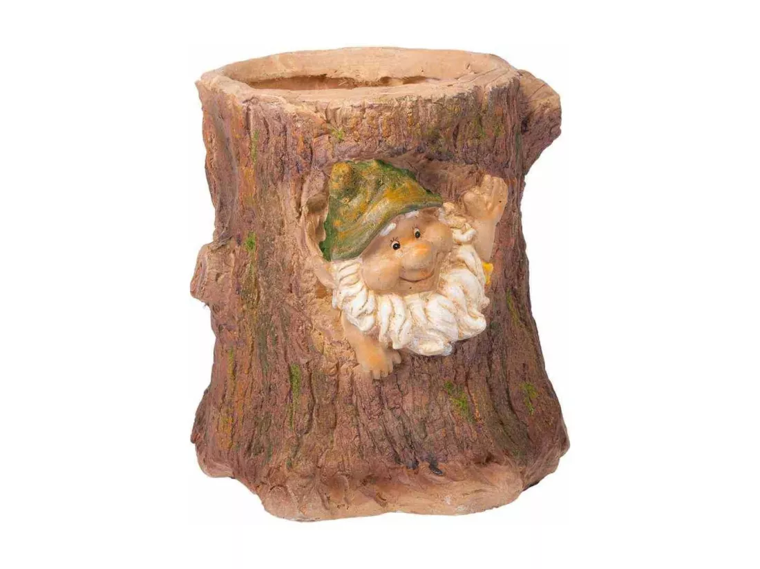 Pot de fleurs tronc avec gnome 27x27x27,5h
