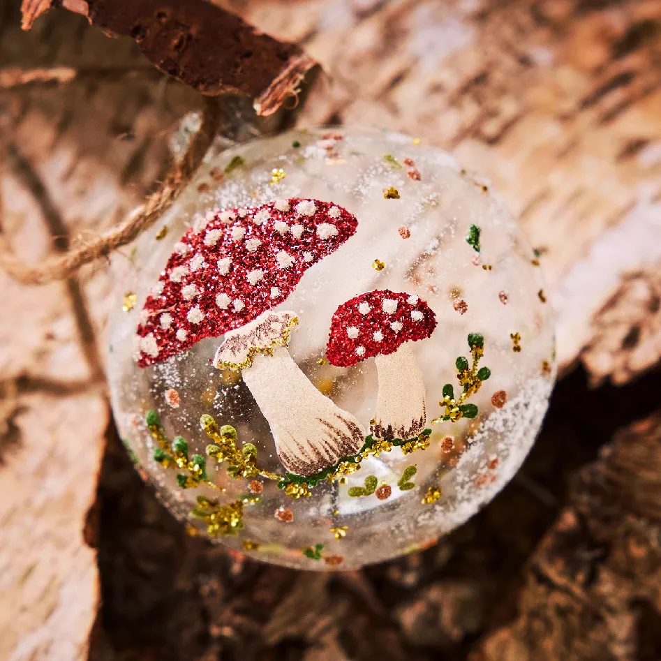 Lot de 6 boules de Noël en verre (D80 mm) Champignon des bois Transparent