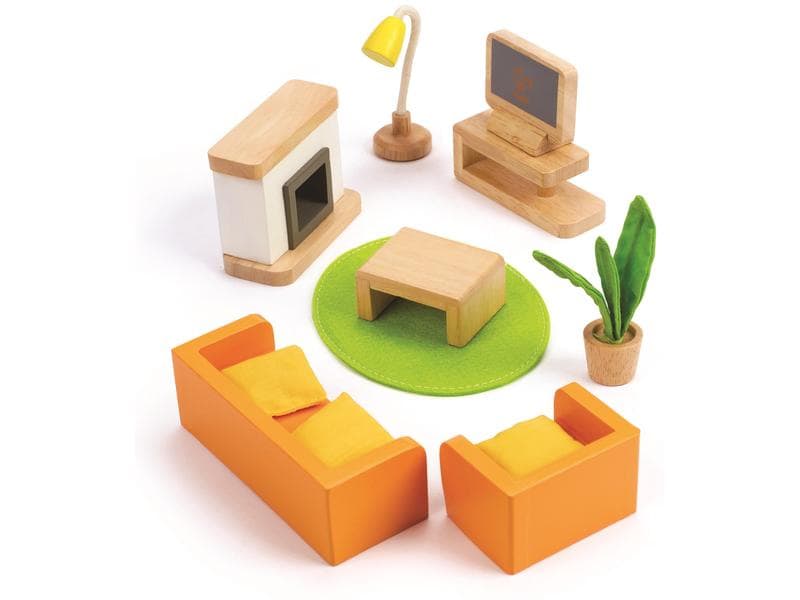 Hape Puppenhausmöbel Wohnzimmer 12-teiliges Wohnzimmer-Set