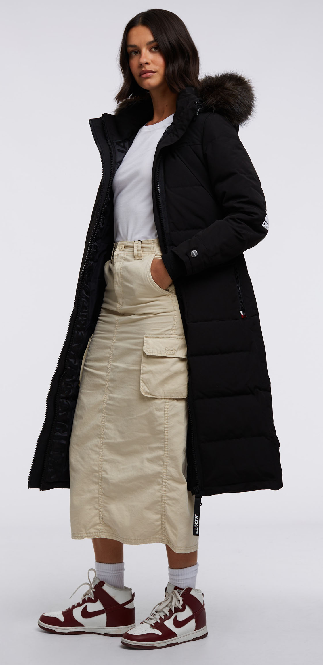 Neo Mountain Parka Extra Long Dame Black/Dark Bear