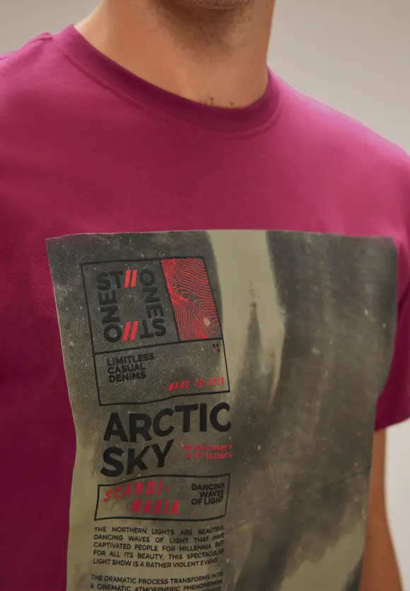 Arctic Sky Foto T-Shirt - sangria red