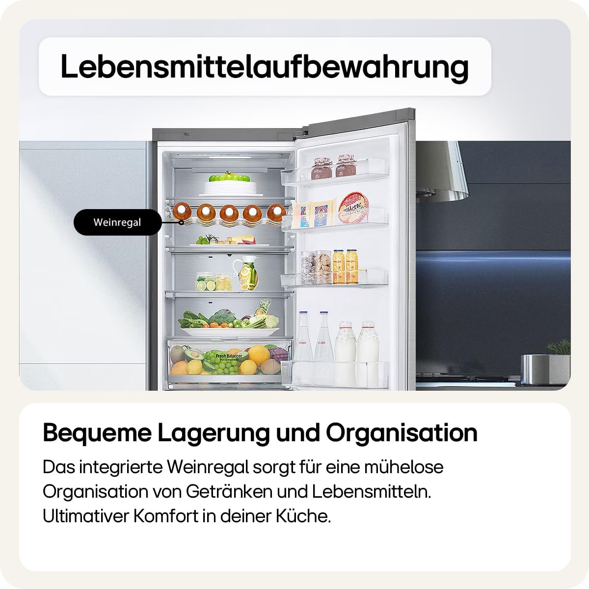 LG GBV3200CPY Kühl- / Gefrierkombination | 387 Liter Kapazität | Total No Frost | Door Cooling | Linear Cooling | Multi- Airflow Umluftkühlung