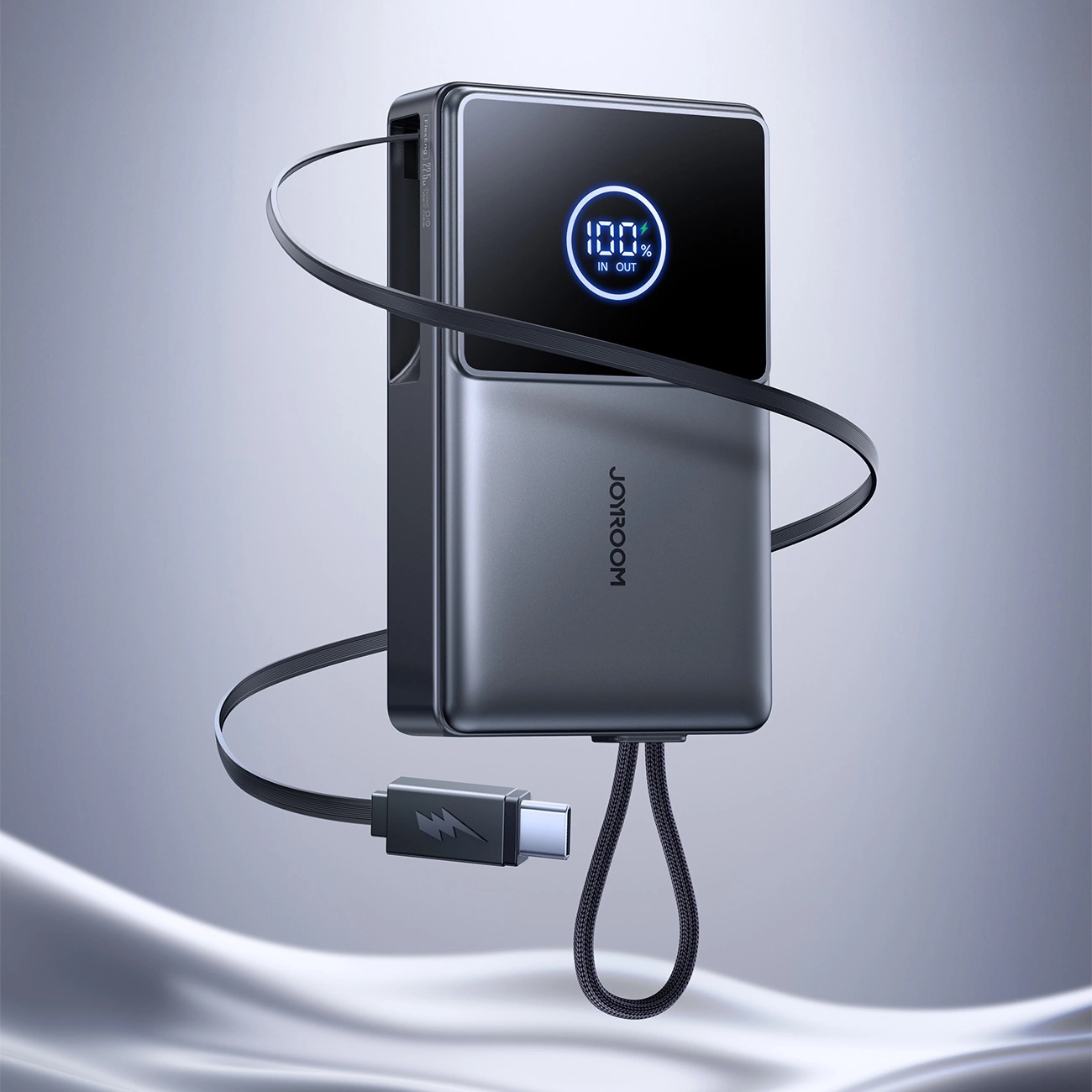 (22.5W) 10000mAh USB A / USB C Powerbank Power Delivery Ladegerät inkl. USB C Ladekabel mit LED Anzeige (JR-PR1) - Schwarz