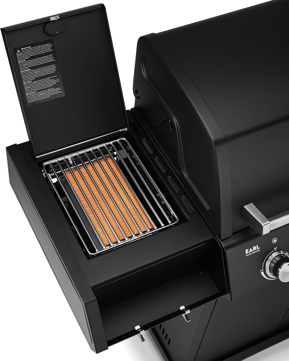 BURNHARD® 3-Brenner Gasgrill Edelstahl inkl. Heckbrenner, mit Edelstahl-Grillrost, inkl. stabiler Abdeckhaube, Seitenkochfeld mit Infrarot Keramikbrenner, Schwarz - EARL