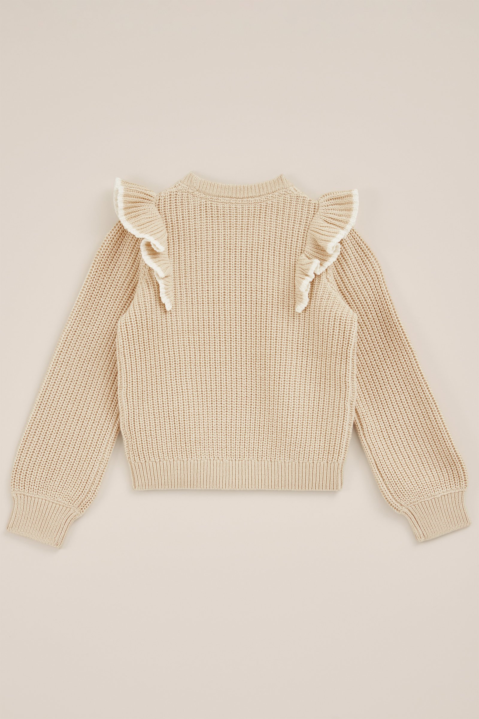 Meisjes gebreide trui met ruches WE Fashion Beige