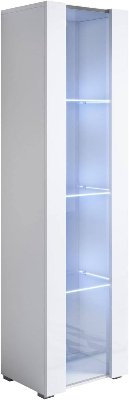MB Muebles Bonitos | Vitrinenschrank Luke V5 | Breite 40 x Höhe 167 x Tiefe 29 cm | Glänzendes Melamin | Mit Standardfüße | Weiß