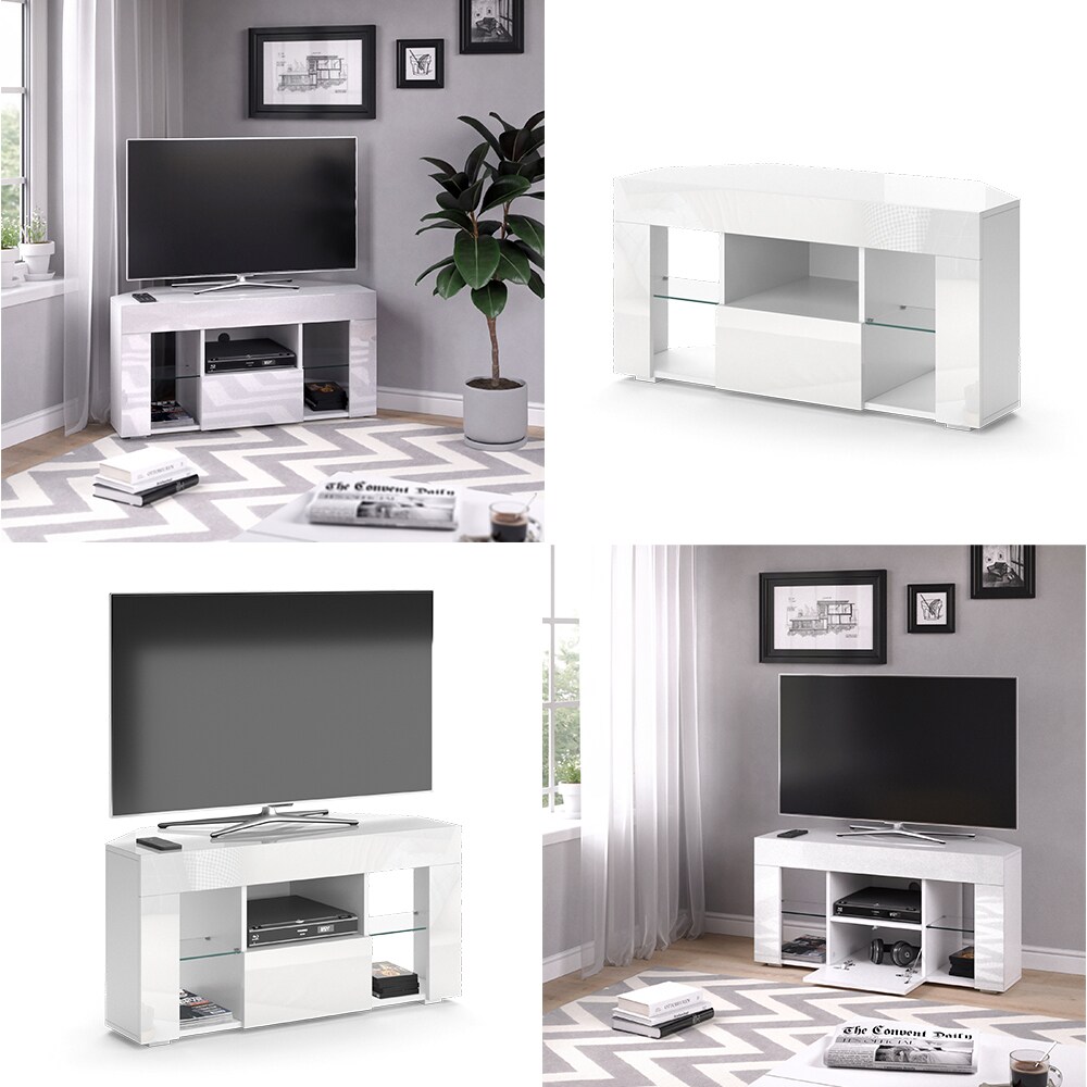 Vicco Lowboard Fernsehschrank TV-Schrank Denver Weiß Hochglanz Fernsehtisch