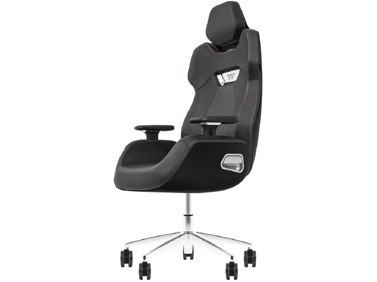 Thermaltake ARGENT E700 - Stol - ergonomisk - høj ryg - armstøtter - T-formet - vippe - drejeled - aluminiumlegering, perforeret læder, højdensistets støbt skum - stormsort
