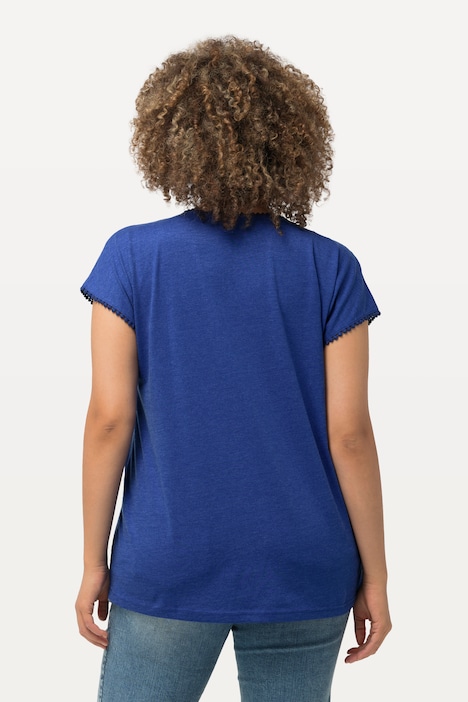 T-Shirt, Zierborten, Oversized, V-Ausschnitt, Halbarm