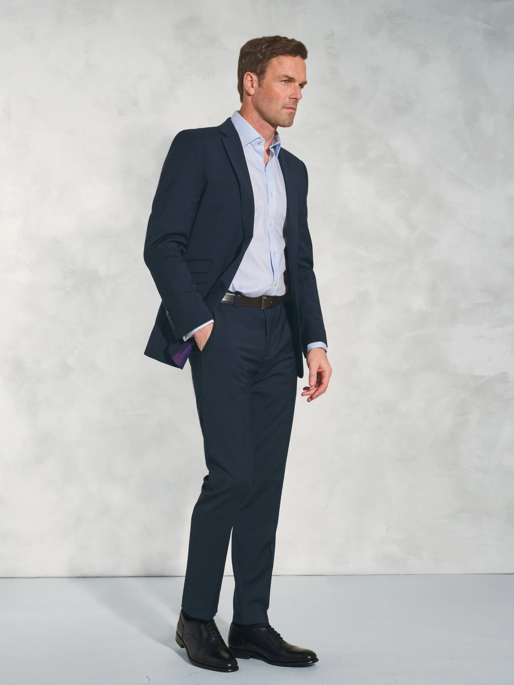 Donkerblauw - Brook Taverner Tailored Fit Wool Mix Washable Suit Jacket
