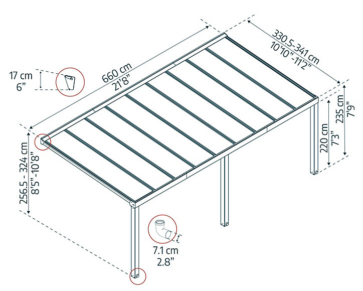 Pergola Canopia Stockholm 3.4 x 6.6m Gris anthracite