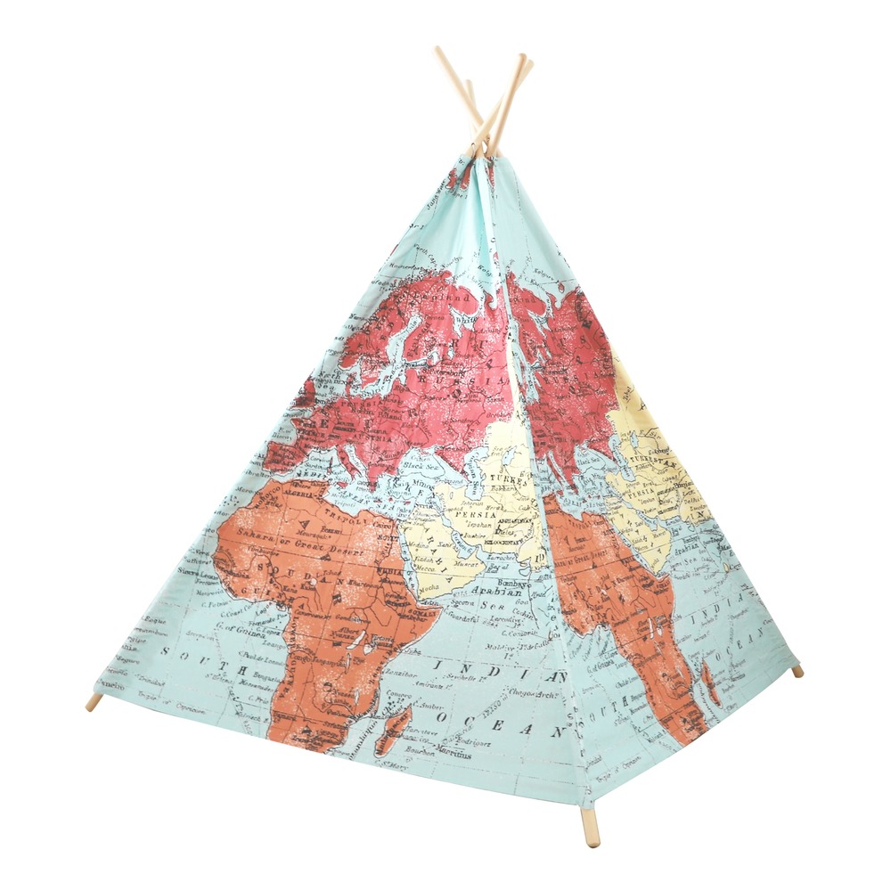 Sunny tente tipi pour enfants avec carte du monde en couleur
