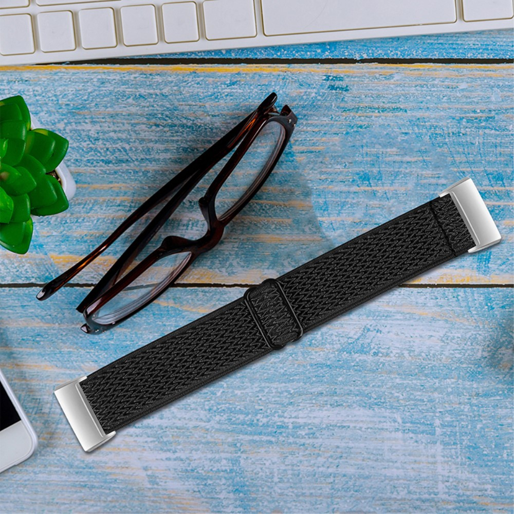 Fitbit Charge 4 / 3 Elastisches Nylon Gummi Armband (Gelenkumfang: 165-245mm) - Schwarz