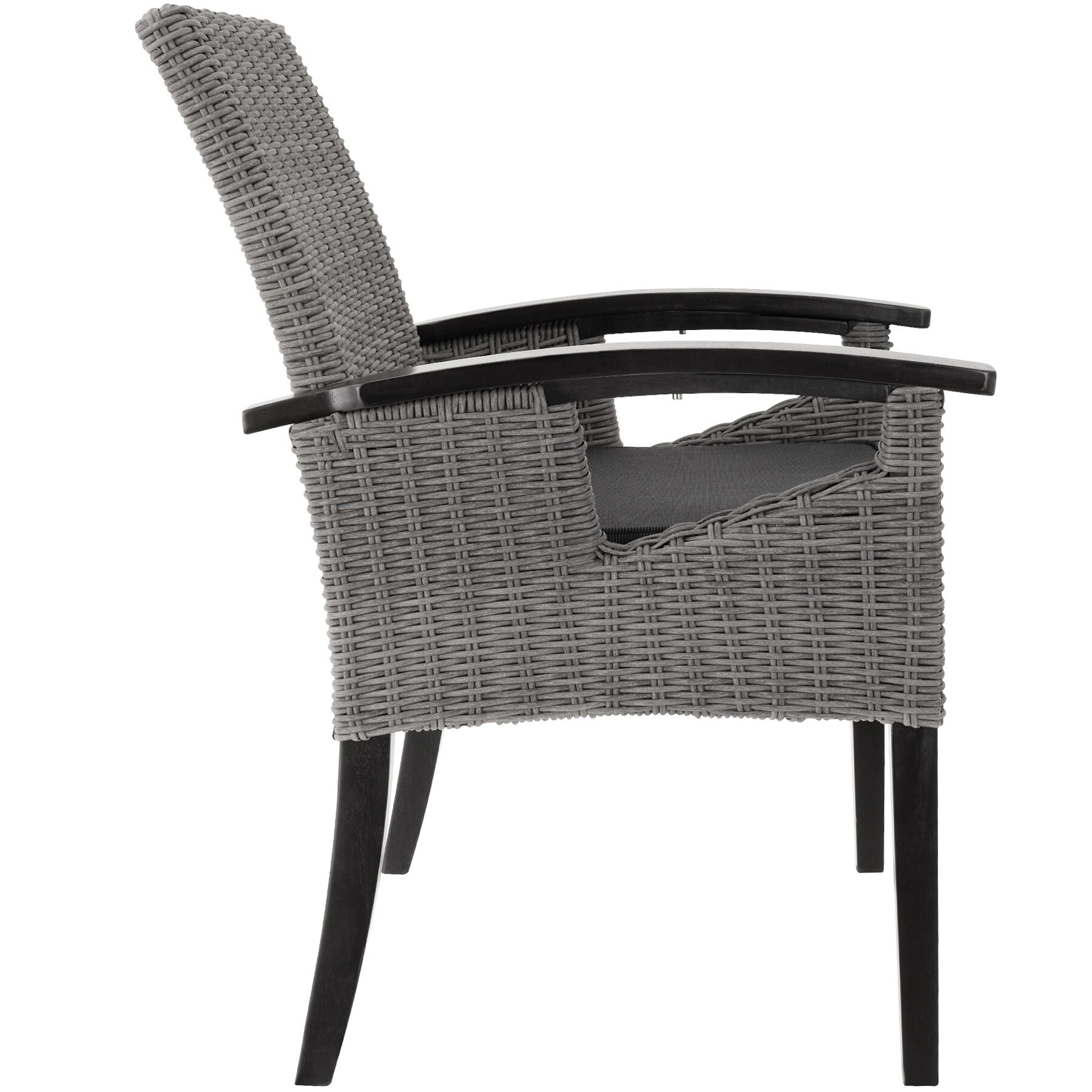tectake® Rattan Tisch Tarent mit 4 Stühlen Rosarno, mit Holzgestellen, wetterfest und UV-beständig, Armlehnen und Füße aus Holz