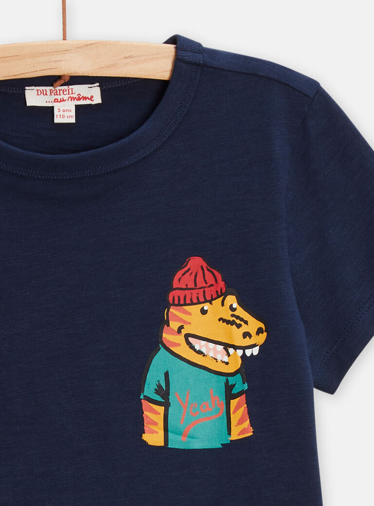 T-shirt bleu imprimé t-rex pour garçon
