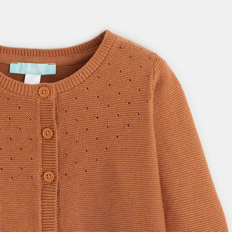 Gilet maille tricot effet pointelle marron bébé fille Marron