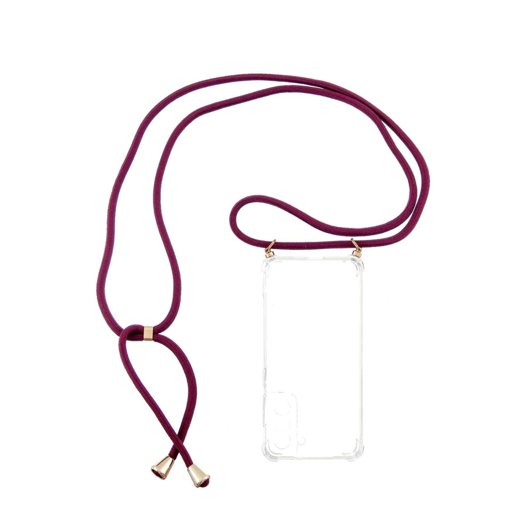 Samsung Galaxy S22 5G Necklace Gummi Hülle Air Cushion Fallschutz   Handykette (150cm) - Dunkelrot / Gold