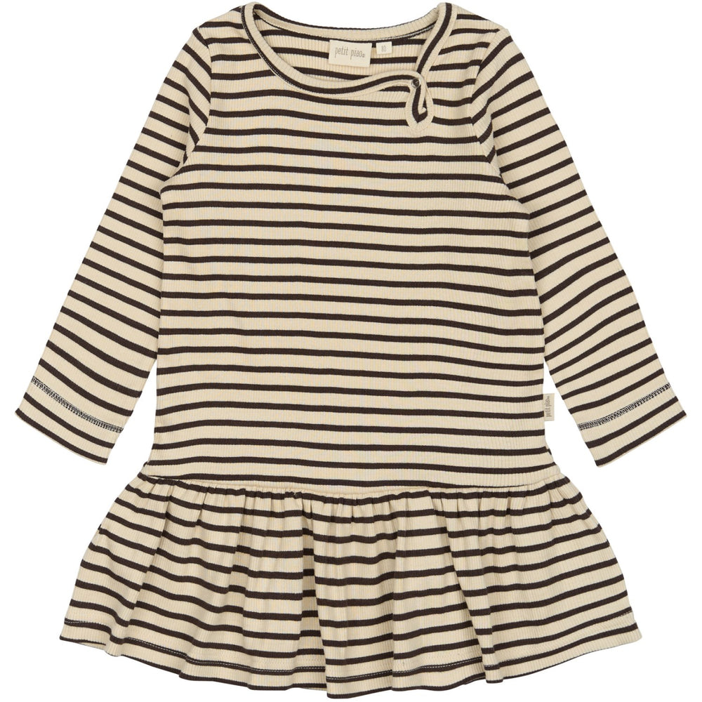 Køb Petit Piao Coffee Bean/off White Kjole L/S Modal Striped