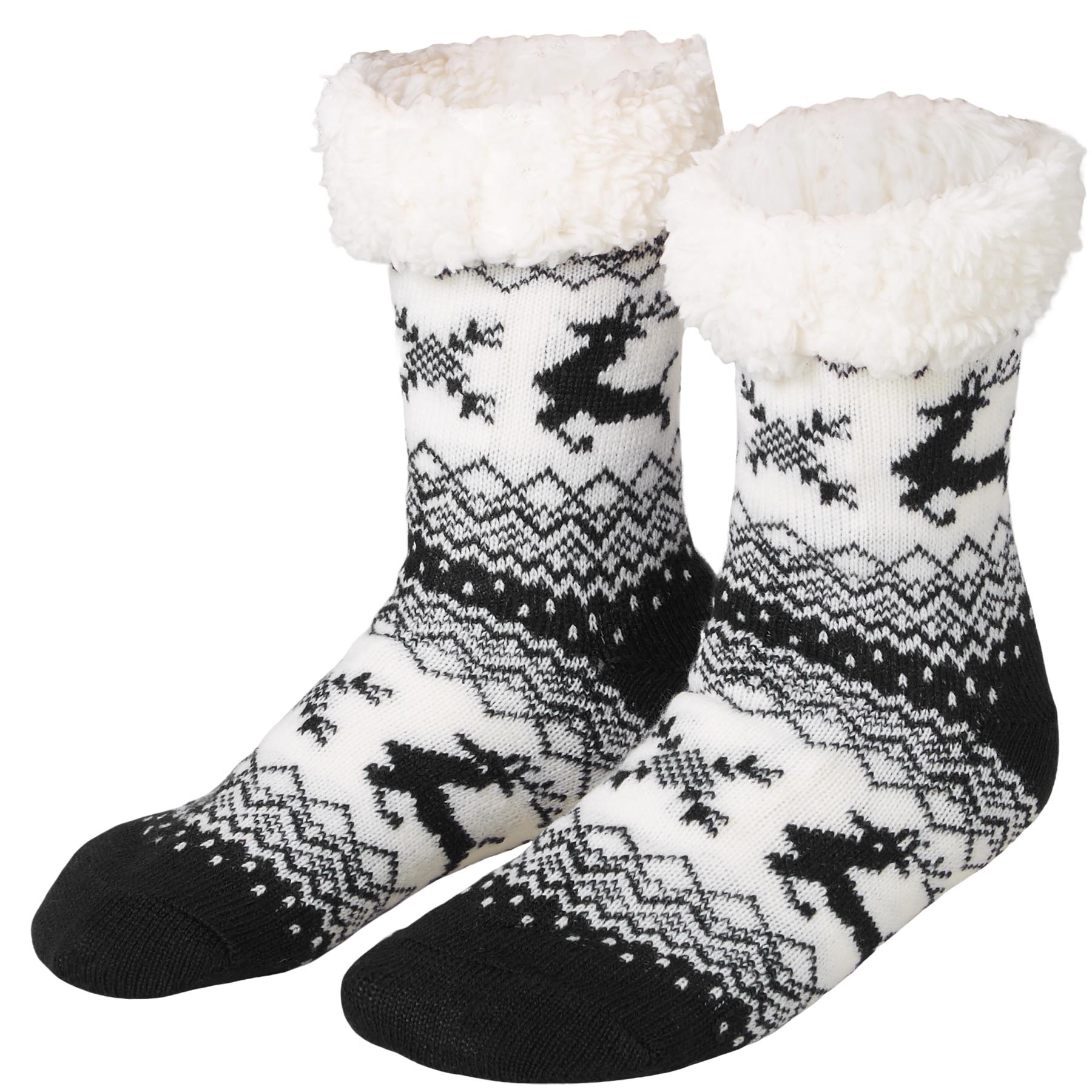 tectake® Kuschelsocken mit Rentier-Motiv schwarz-weiß