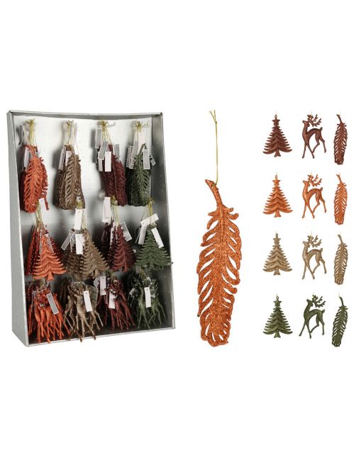 Homestyle Hangdecoratie Glitter - Kerstversiering - 5x2x19 cm Assorti 1 stuk