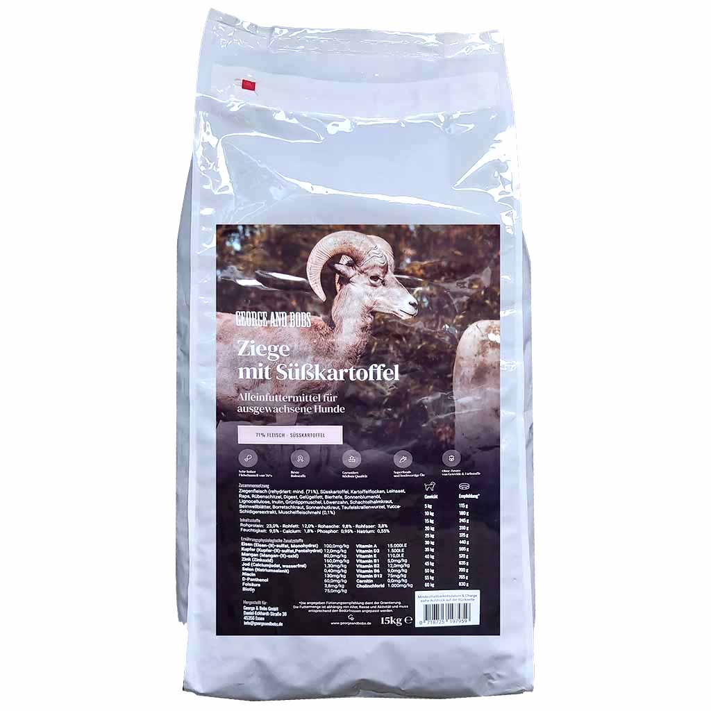 Hundefutter Trockenfutter für Hunde Ziege 15 kg Sack MHD:8.3.25