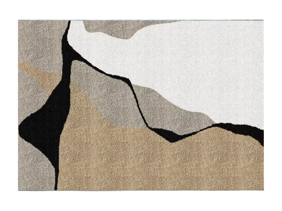 Tapis design abstrait - 160 x 230 cm - Beige, taupe et blanc- BRADILI