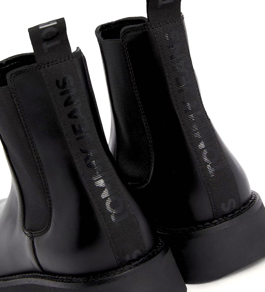 Botas Chelsea de couro Tommy Jeans com inscrição, pretas