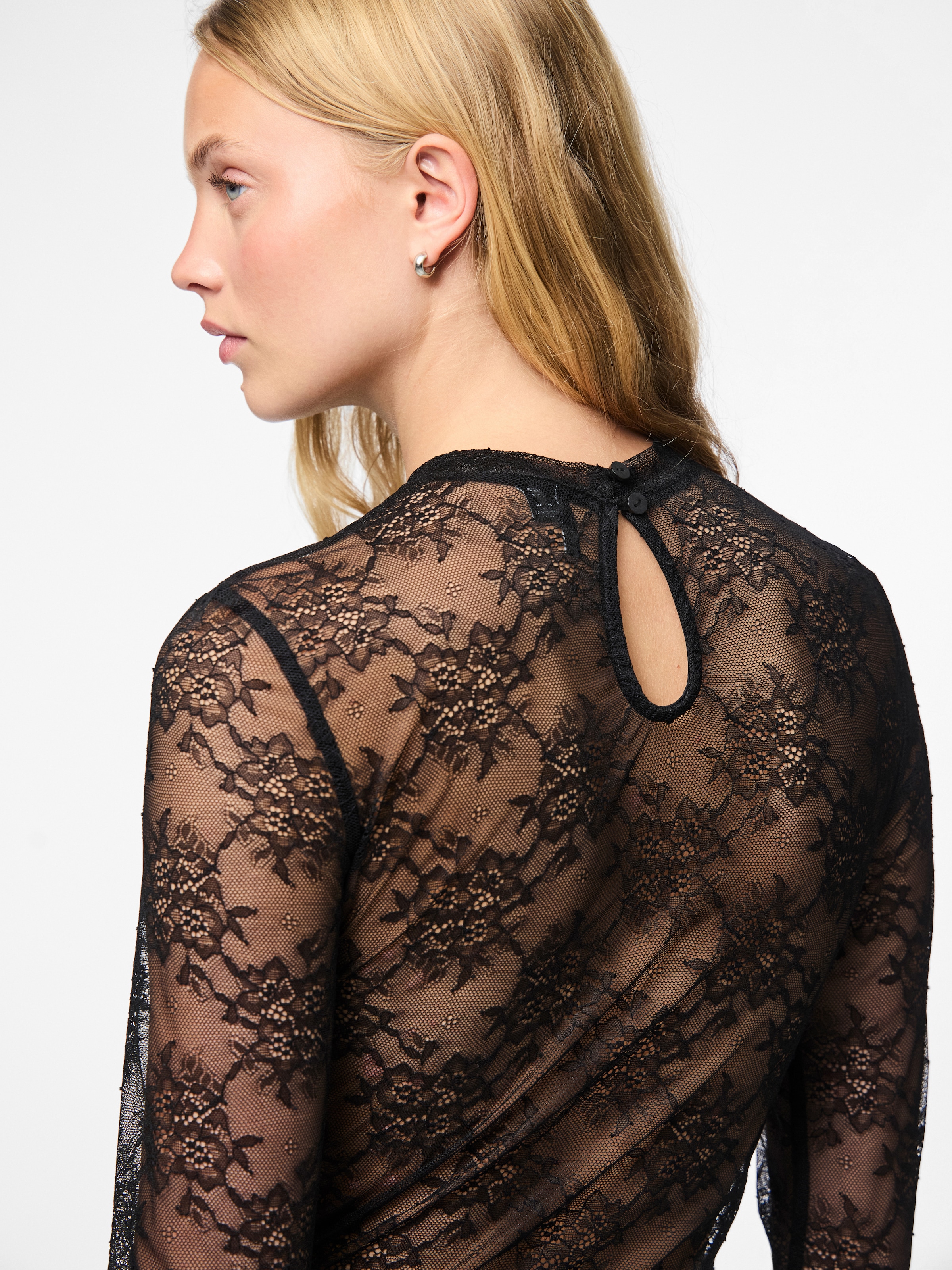 pieces Langarmbody »PCMILLY LS LACE BODYSTOCKING NOOS«