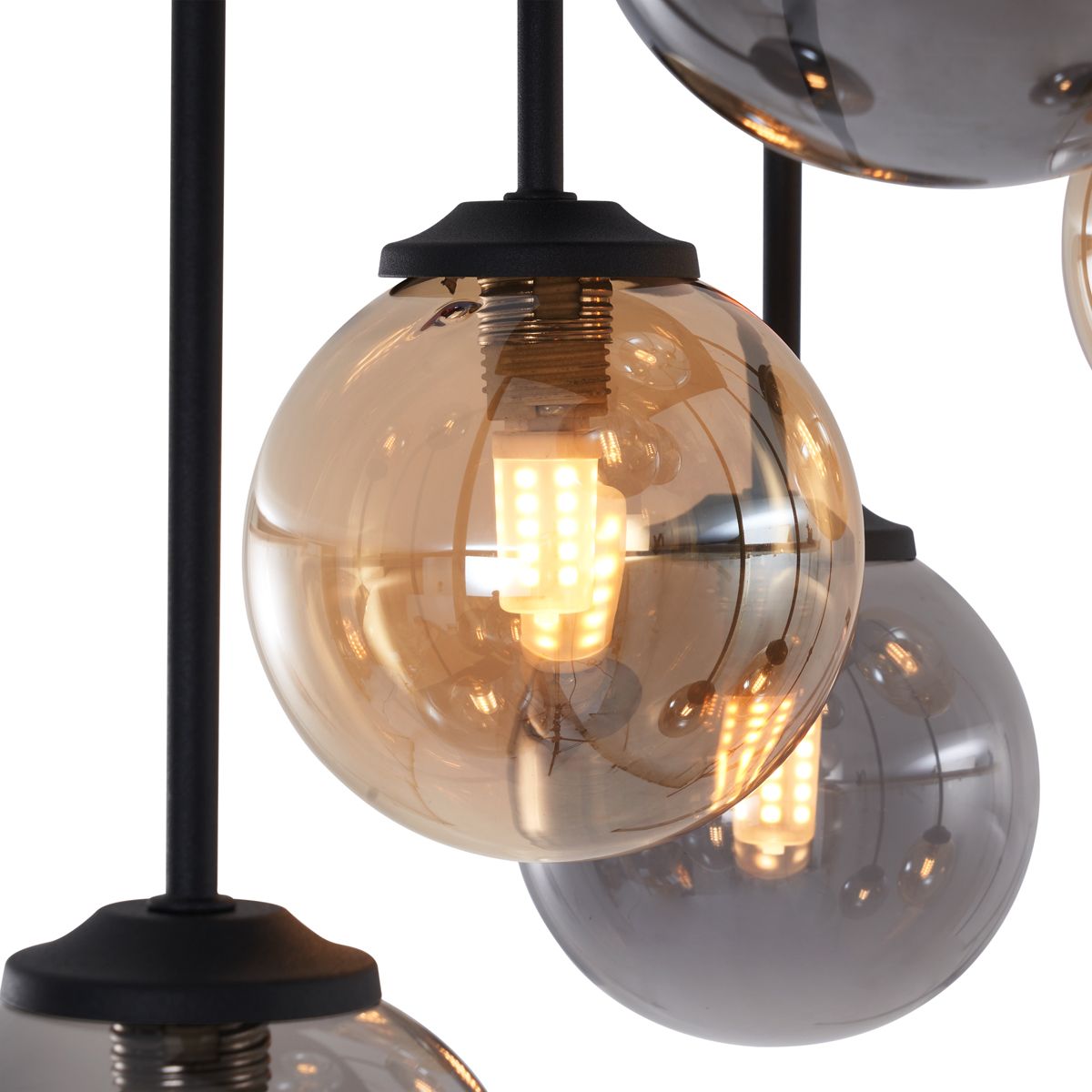 Moderne plafondlamp zwart met amber en smoke glas 9-lichts - Athens