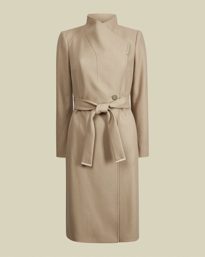 Ted Baker ROSE Midi Wool Wrap Coat With Shoul Camel